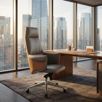 Chaise de bureau exécutive moderne et durable en cuir PU avec base en acier, accoudoirs fixes, hauteur réglable, pivotante et coulissante pour le bureau à domicile