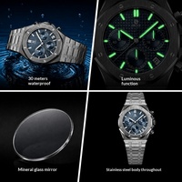 Montre à quartz de luxe pour homme, design octogonal, cadran de 41 mm, boîtier en alliage, bracelet de 20 mm, épaisseur de 9 mm, aiguilles lumineuses, classique et tendance