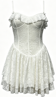 Robe Courte Décontractée Femme en Dentelle Style Corset, Bustier à Volants avec Armatures, Dos Nu, Esthétique Y2K, Plissée Évasée Coupe A-Line Ajustée pour Soirée