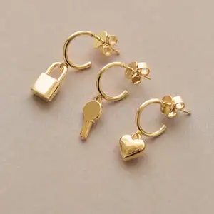 Customized Jewelry Lock Design 925 Sterling Silver 18k Gold Plating Mini Stud Ear Bond Clip On Gold Earrings