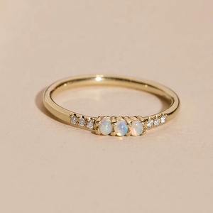 Anillos de ópalo <span class=keywords><strong>azul</strong></span> y diamante para mujer, sortija de plata 925 apilable - Product Image 3