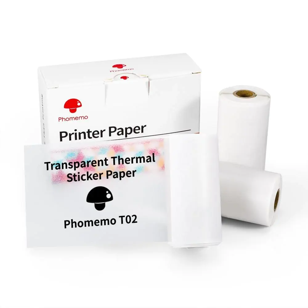 Phomemo Mini stampante T02 adesivo trasparente a lunga durata carta termica 3 rotoli di carta adesiva termica trasparente