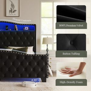 Cama <span class=keywords><strong>King</strong></span> Size Moderna Belin con Cabecera Tapizada en Terciopelo, Luces LED, Almacenamiento/Estación de Carga, Botones Táctiles - Product Image 6