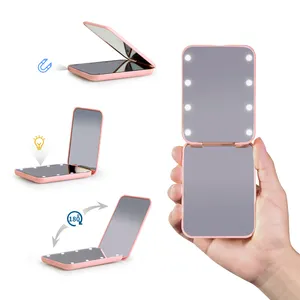 Hot Sale Travel Makeup Mirror With Led Light Portable Handheld Mirror Pocket Small Compact New Design Mirror