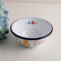 Bols à Popcorn en Métal Émaillé Blanc de 14 cm, Style Européen, avec Bordure Noire, Logo Personnalisé Imprimé, Prix Abordable pour le Camping