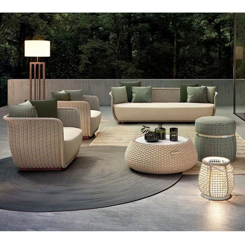 Modern Villa courtyard patio garden outdoor furniture rope sofa set