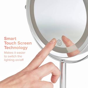 European Double Sided Zinc Alloy Round Cosmetic Desktop Dressing <b>Mirror</b> with <b>LED</b> Lighting Mobile Charging HD Image - Product Image 4