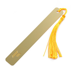 Marcapáginas Rectangular de Metal Dorado, Latón, Acero Inoxidable, Grabado, Personalizado con Logotipo de Empresa, Borla con Soporte - Product Image 1