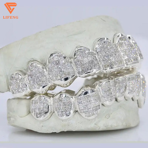 Tùy chỉnh vvs moissanite grillz hip hop phong cách Iced out Baguette cắt kim cương 925 Bạc đồ trang sức mỹ răng grillz cho nam giới phụ nữ - Product Image 3
