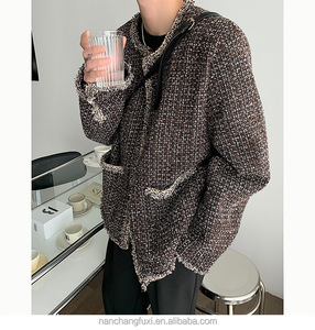 <span class=keywords><strong>Giacca</strong></span> Casual lavorata a maglia allentata di piccola fragranza di lusso leggera da <span class=keywords><strong>uomo</strong></span> con risvolto scozzese <span class=keywords><strong>in</strong></span> <span class=keywords><strong>Tweed</strong></span> retrò - Product Image 4