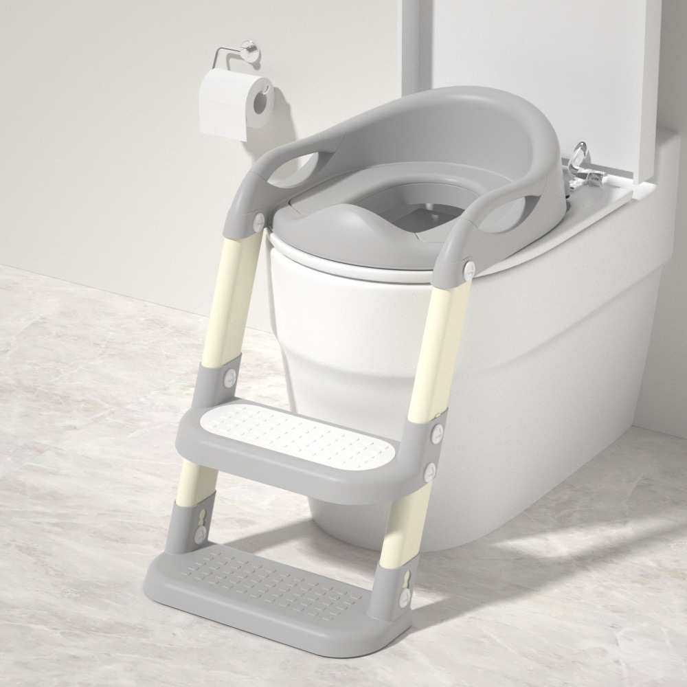 Abattant de toilette à marches, gris-blanc, avec coussin d'assise ferme