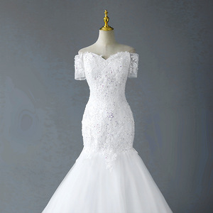 <b>White</b> Mermaid <b>Lace</b> Wedding Dress Off Shoulder Sweetheart Neckline Vintage Style Bridal Gown - Product Image 4