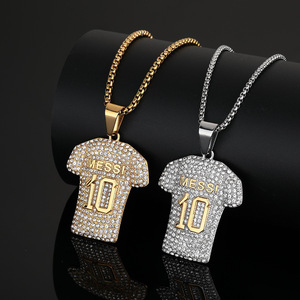 Hip Hop Iced Out Zircon Jersey sepak bola Nomor <span class=keywords><strong>10</strong></span> perhiasan Fashion liontin 316 kalung Stainless Steel untuk pria wanita grosir - Product Image 1