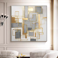Peinture abstraite géométrique texturée dorée sur toile, art mural moderne, grand format, feuille d'or brillante, décoration murale bohème pour hôtel