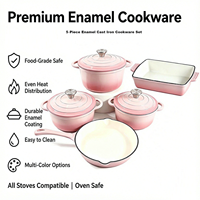 Ensemble de 5 casseroles en fonte émaillée, compatibles avec les cuisinières à induction et à gaz, pour la cuisine à domicile