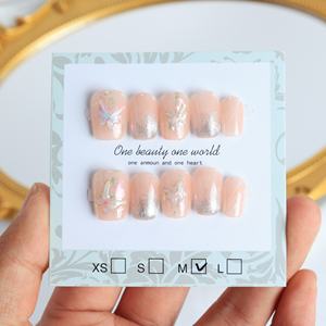 เล็บปลอมทำมือขายส่ง เล็บอะคริลิกหรูหรา 3 มิติ ปิดเต็มเล็บ ทรงโลงศพสั้น ลายผีเสื้อ ดาว ปลายเล็บแบบฝรั่งเศส คุณภาพสูง - Product Image 6