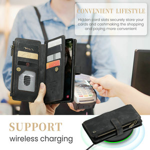 Support de téléphone magnétique de luxe à chargement sans fil avec porte-cartes en PU et dragonne pour S26 Ultra A71 A72 <span class=keywords><strong>A52</strong></span> - Product Image 2