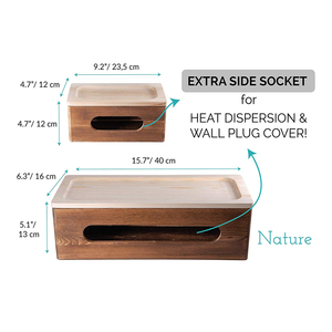Rustic Wood Cord Organizer Large Storage Holder for Desk TV Computer USB Hub Wooden Cable Management Box