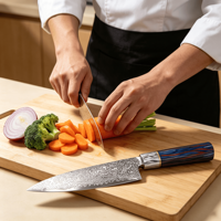 Couteau de chef à découper en acier Damas de style britannique, 21 cm, poli à la main, traité thermiquement, qualité professionnelle, ambidextre, pour l'exportation