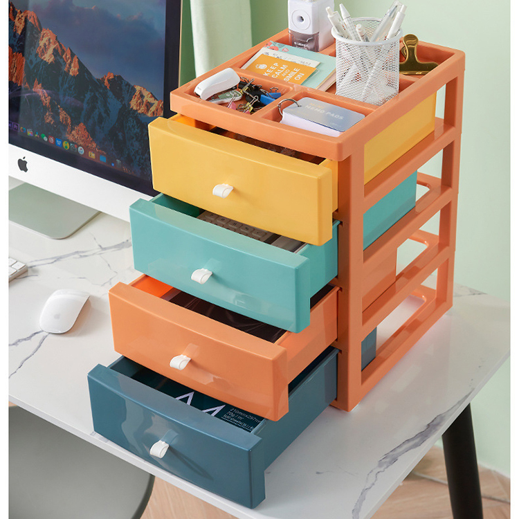 Rangement Feutre Organiseur De Bureau Avec 4 Tiroirs, Boîte De Rangement En Plastique Transparent Avec Poignée, Empilable, Pour Salle De Bain, Dortoir, Bureau Boite Tiroir