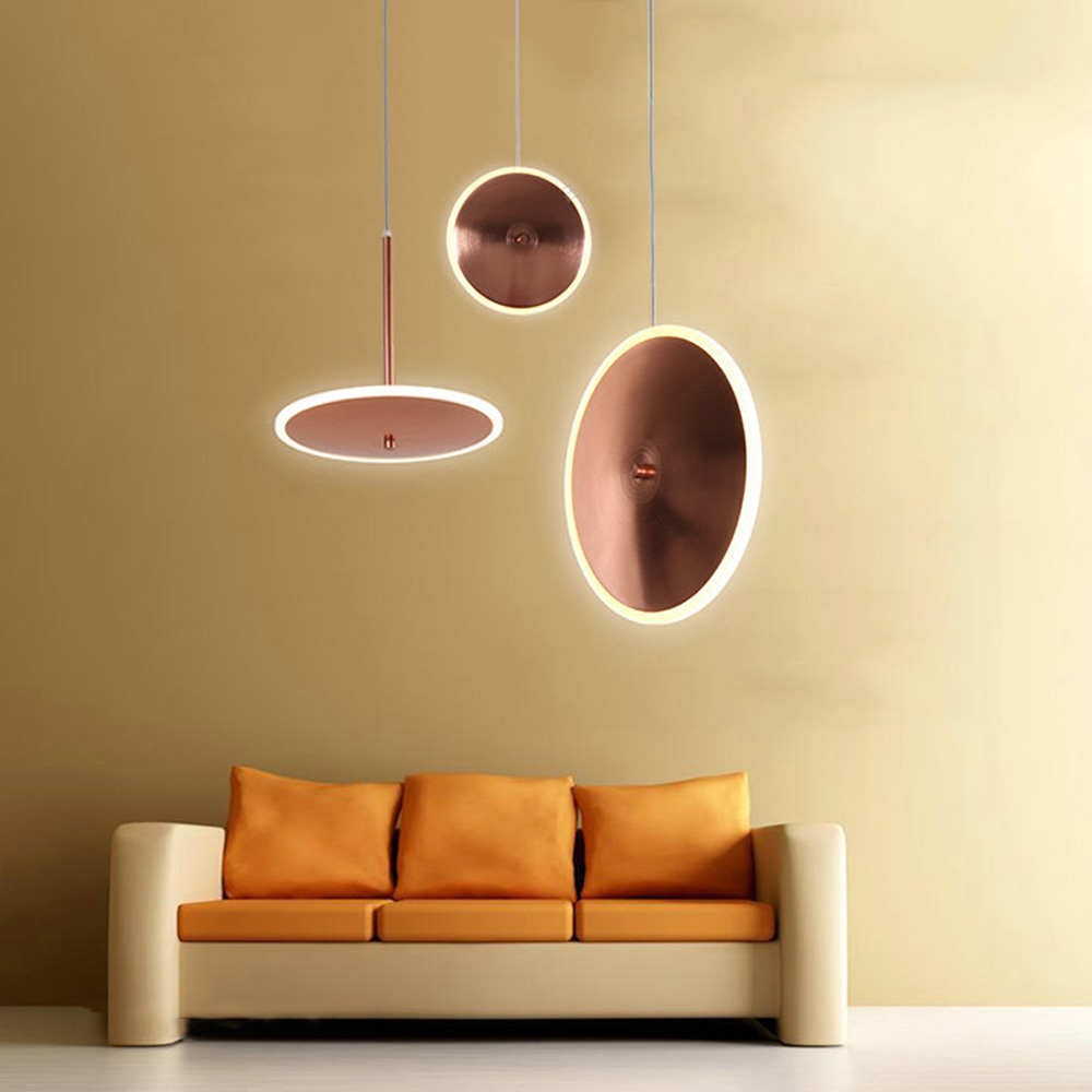 Luxury Round Led Chandelier Rose Gold Hanging Lamp For Bedroom Kitchen