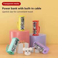 Nouvelle batterie externe en forme de capsule 5000 mAh avec câble Type-C, mini chargeur portable transparent, motif chat mignon de dessin animé