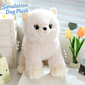 Peluche de chiot <span class=keywords><strong>blanc</strong></span> réaliste, douce et moelleuse, de haute qualité, fabriquée sur mesure par l'usine OEM, cadeau d'anniversaire pour enfants - Product Image 1