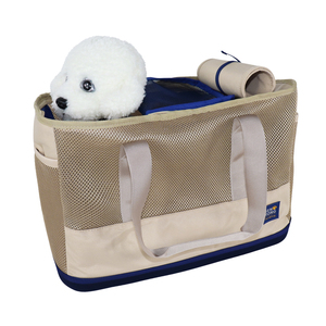 SenRong Mesh <b>Pet</b> <b>Carrier</b>, Soft-Sided Breathable Cat Bag, Beige with Blue Trim, Lightweight Travel Tote for Small Dogs - Product Image 5