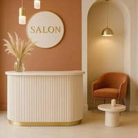 Bureau de réception moderne en MDF avec éclairage LED, forme octogonale, personnalisable pour hôtel, bureau, école, centre commercial et salon de beauté, usage commercial