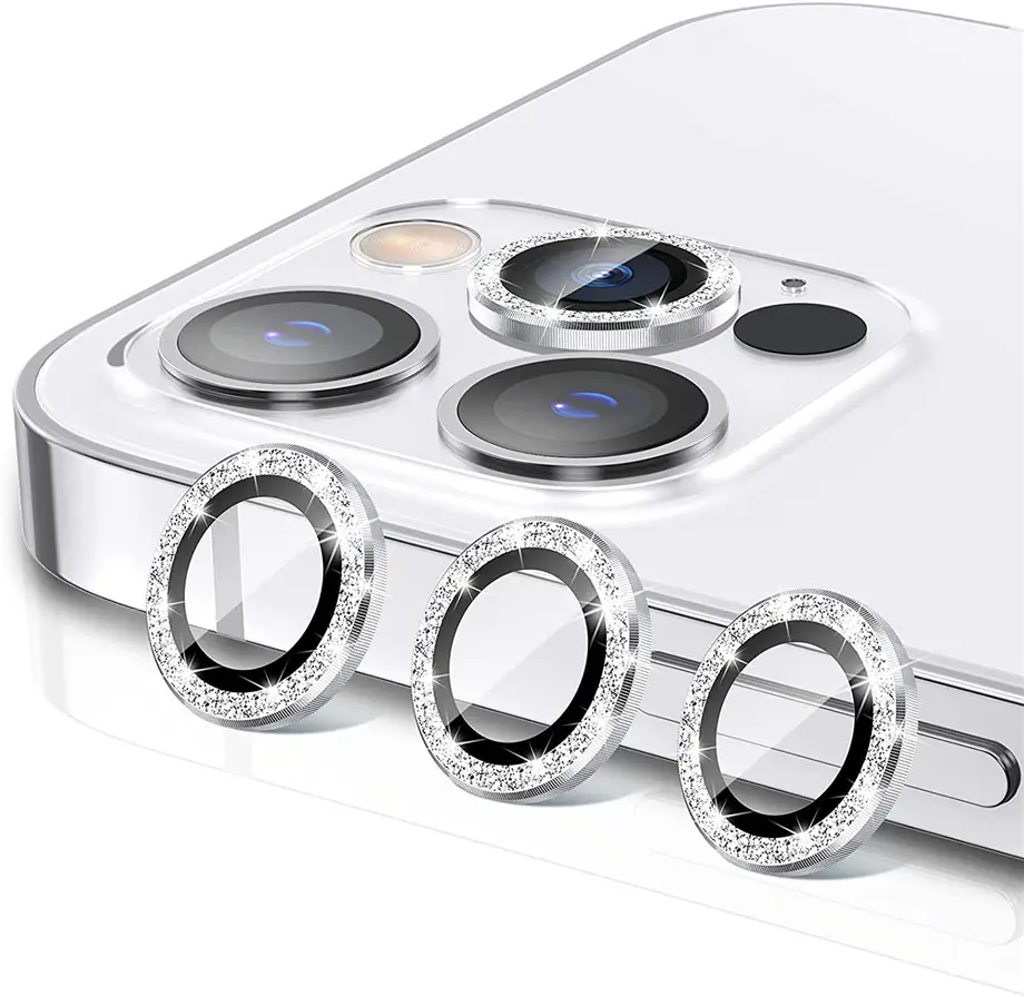 Protetor de lente de câmera de iphone 14, protetor de lente de câmera com anel de metal diamante e glitter, para iphone 14 pro max, mini película traseira protetora