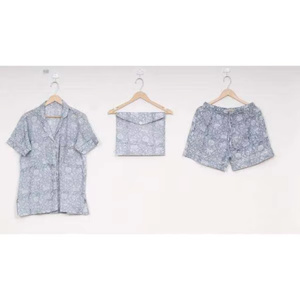 Offre Spéciale – Ensemble 2 Pièces Décontracté pour Femme, Fait Main en Coton Indien Tissé Respirant, Taille Élastique, Manches Courtes, Imprimé au Bloc, Collection Automne - Product Image 3