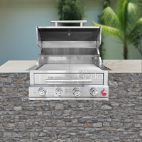 Barbecue encastrable double combustible gaz et charbon de bois en acier inoxydable avec plateau à charbon extractible et couvercle pour cuisson en îlot de cuisine
