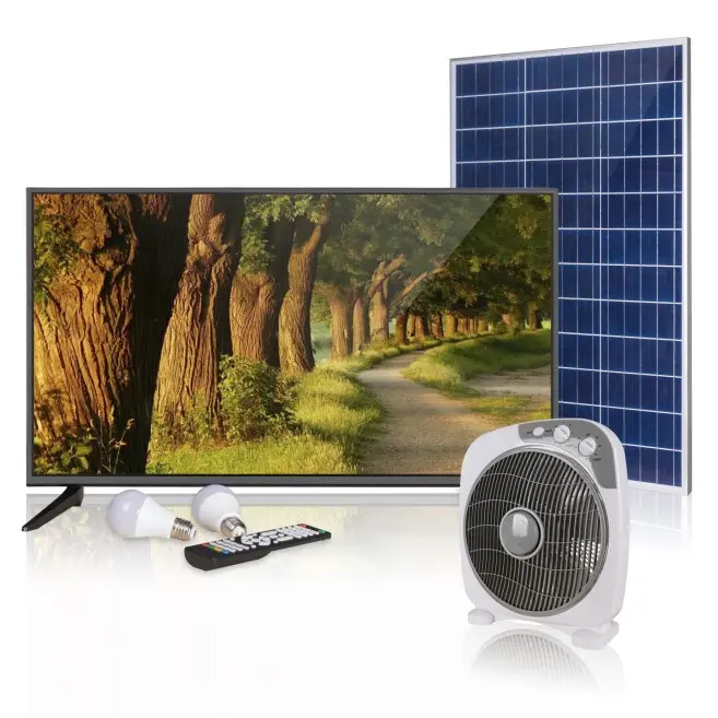 Ricaricabile Tutto in una luce solare televisione con batteria incorporata solare operato 12V DC TV con DVB-T2