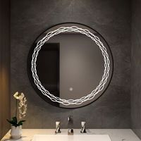Miroir de salle de bain LED rond mural anti-buée personnalisé en usine avec cadre et motif en treillis pour la maison, l'hôtel, le salon, la salle de sport