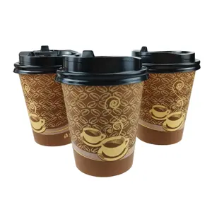 Wholesale cheap recyclable eco customized printing disposable coffee cafe hot cardboard paper cup with lids cover from anqing