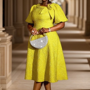Nouvelles robes pour femmes en tissu jacquard floral, robes africaines grande taille, robe trapèze tendance - Product Image 4