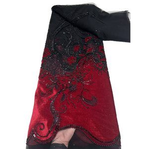 Ni. Ai thiết kế mới thêu nhung ren đính cườm ren vải thanh lịch ngọc trai Net ren sequin vải - Product Image 1