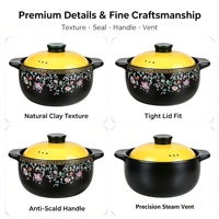 Casserole en céramique noire de style chinois 6,5 L, résistante aux hautes températures, antiadhésive, écologique, durable, compatible gaz et non-induction