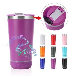 Gobelet de chope de bière de voyage isolé en métal d'acier inoxydable à double paroi avec logo personnalisé de 473ml 16oz avec ouvre-bouteille et mug avec haut-parleur sans fil