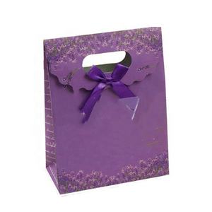 Bolsas de regalo plegables de lavanda romántica púrpura con opción de marco de foto de revestimiento UV decoración de Lazo de cinta de seda púrpura - Product Image 1