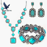 Juego de Joyería de Moda para Mujer, Estilo Turco Bohemio, Turquesa India, Collares, Pendientes, Pulseras y Brazaletes, Venta al por Mayor, 2026