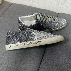 Sneakers Classiche in Vera Pelle di Design con Stella Glitterata Argentata, Traspiranti, Leggere, con Rialzo Interno, Casual e Sportive alla Moda - Product Image 3