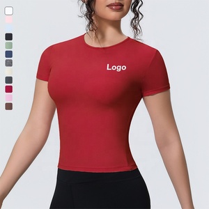 Hauts de sport YIYI à séchage rapide pour femmes, coupe ajustée, athlétiques, pour la course, la gym, le yoga, manches courtes, respirants, col rond - Product Image 1