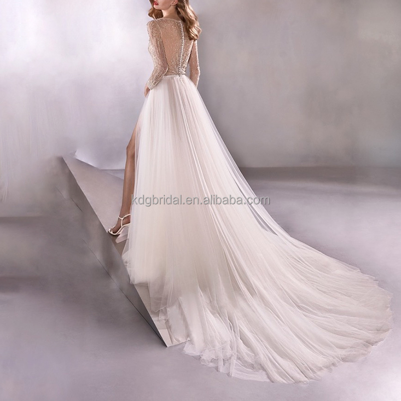 In Stock Ballerina Length Wedding Dresses Romantic & High Slit V-Neck |  Alibaba.com