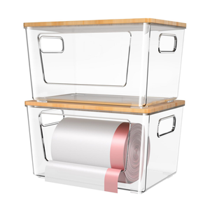 초대형 쓰레기통 홀더 디스펜서 싱크대 아래 부엌 쌓을 수있는 쓰레기통 디스펜서 대나무 뚜껑 쓰레기통 디스펜서 - Product Image 1