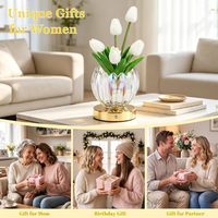 Nouvelle lampe LED en forme de tulipe artificielle dans un vase en verre, décoration de bureau Art Déco, rechargeable sans fil, à intensité variable par toucher, cadeau romantique pour chevet