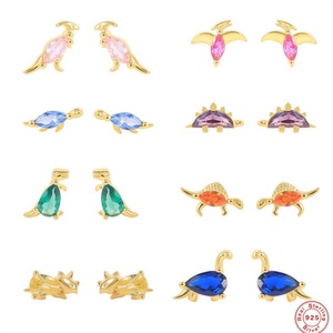 Cute Best Selling Colorful Zircon Stone Dinosaur Sterling <b>Silver</b> <b>Stud</b> Earrings for Girls - Product Image 1