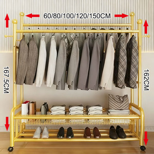 Porte-vêtements moderne à double barre sur roulettes, en fer doré, multifonctionnel, meubles de maison pour hôtel, école, centre commercial, maison - Product Image 1