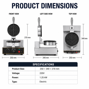 Compact Countertop Electric Waffle Machine 1.25kW Professional Round Waffle Baker Stainless Steel for Cafe and Food Truck - Product Image 3