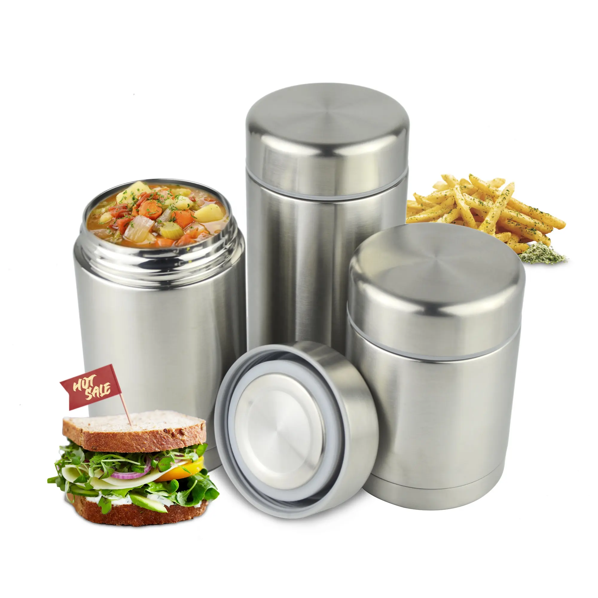Barattolo per alimenti sottovuoto per zuppa contenitore termico scaldavivande gruppo unico 500ml cucina in acciaio inossidabile rotondo in metallo